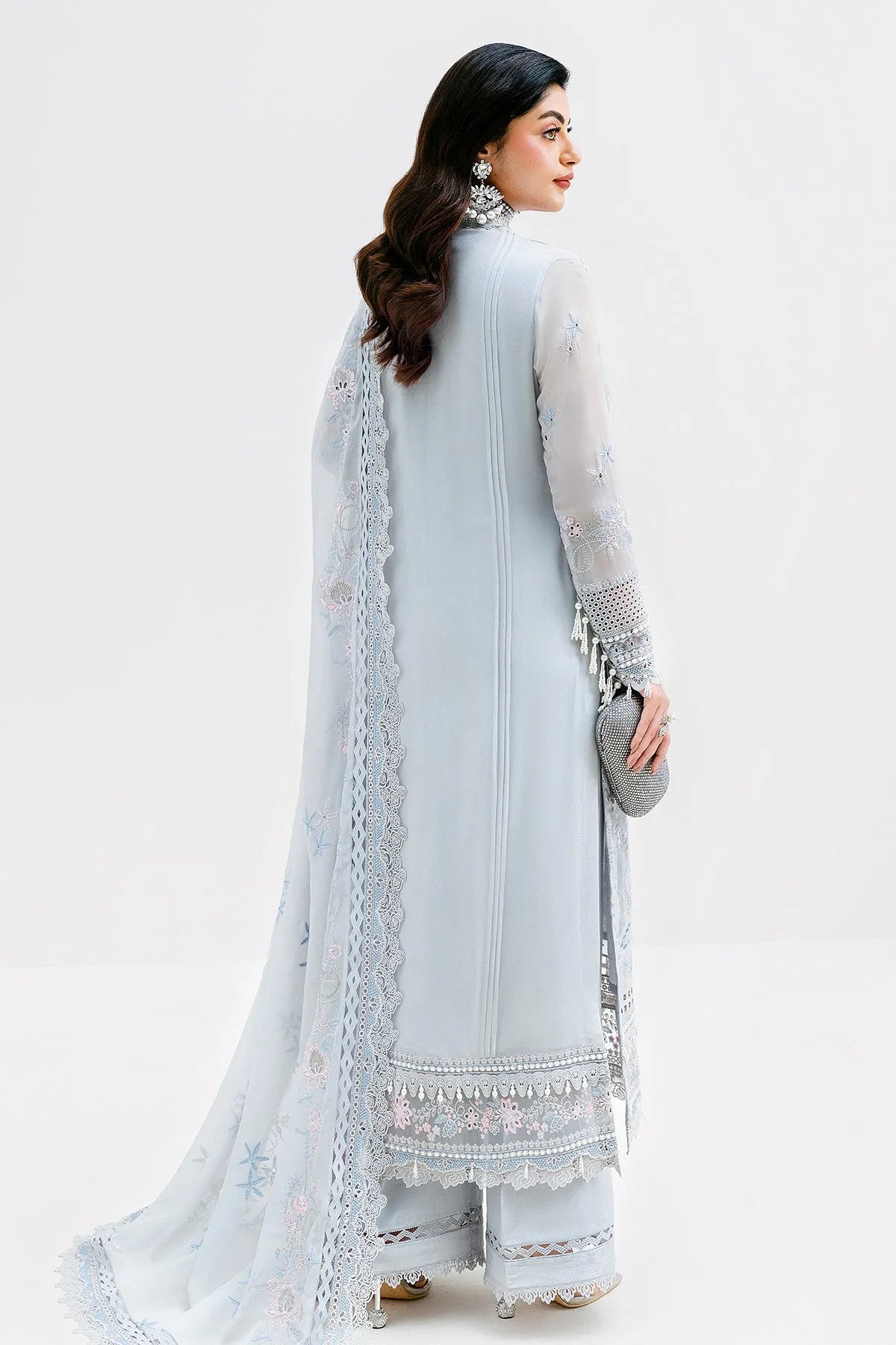 Unstitched grey 3 piece suit from Imrozia Serene, featuring elegant fabric and design details.